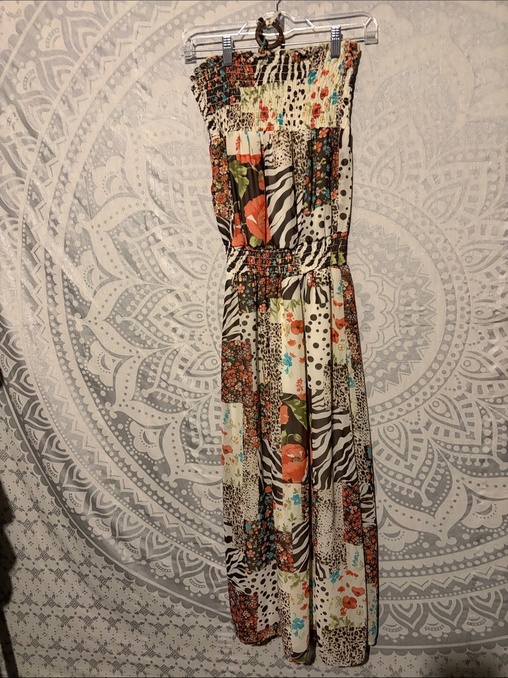 Grass Collection Y2K Patchwork Animal Print Strapless Halter Maxi Dress M